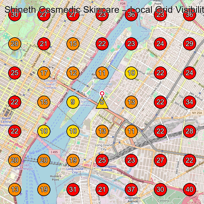 Shineth Cosmedic Skincare GeoGrid visibility map for Medical Spa in Long Island City